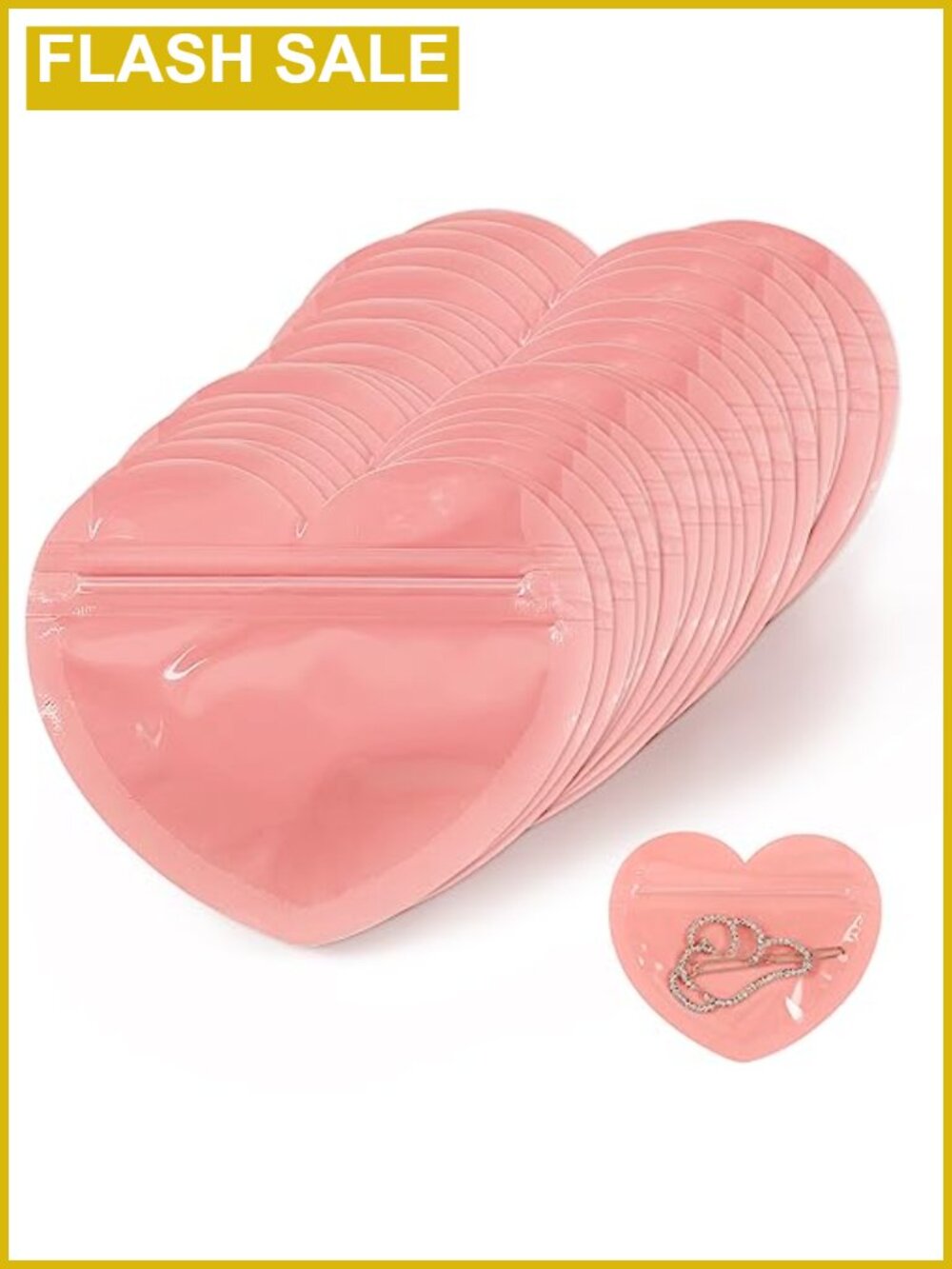 Heart Shaped Mylar Zip Bags for Jewelry Packaging, 100 pcs Resealable